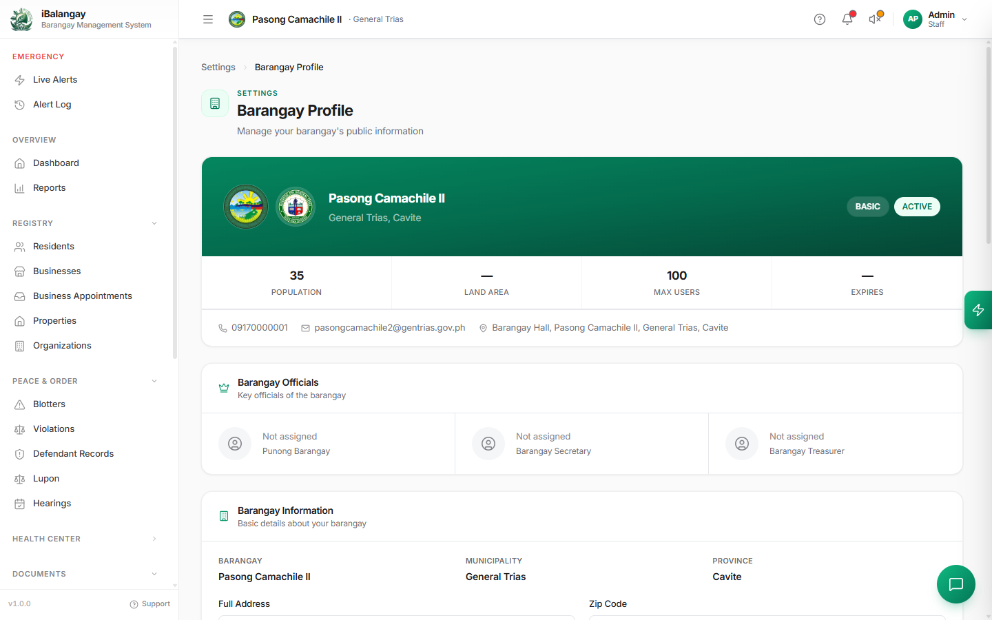 Screenshot of the iBalangay community management platform, screen 7 of 7