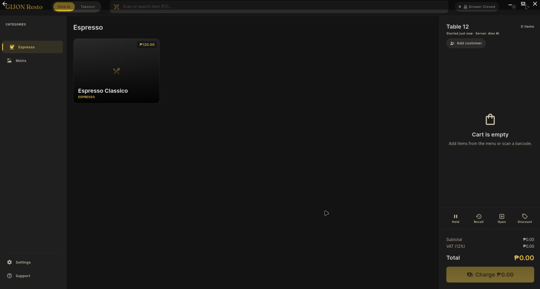Screenshot of the Coffee Rest point of sale and inventory system