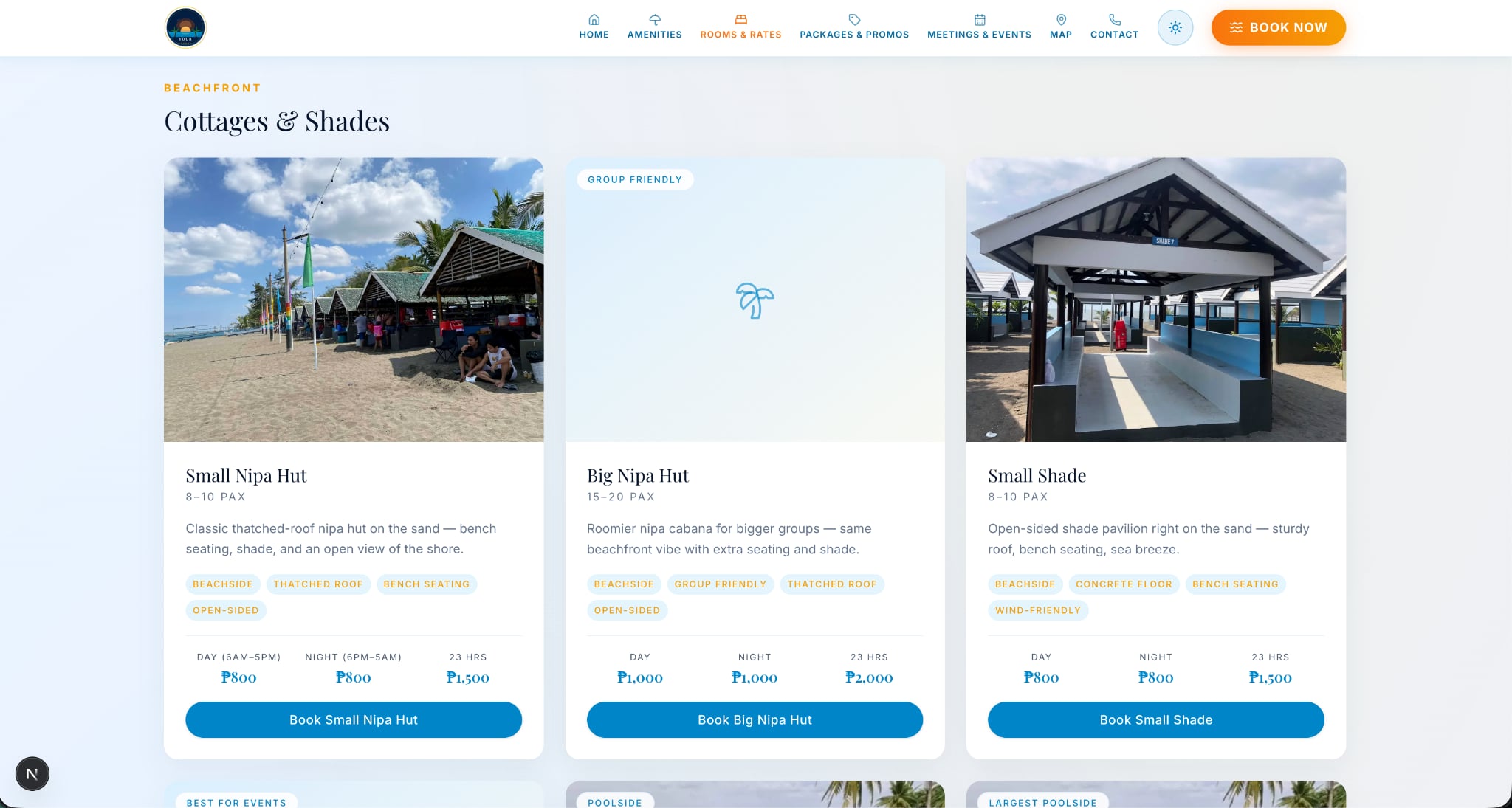 Screenshot of the Your Resort website and online reservation system