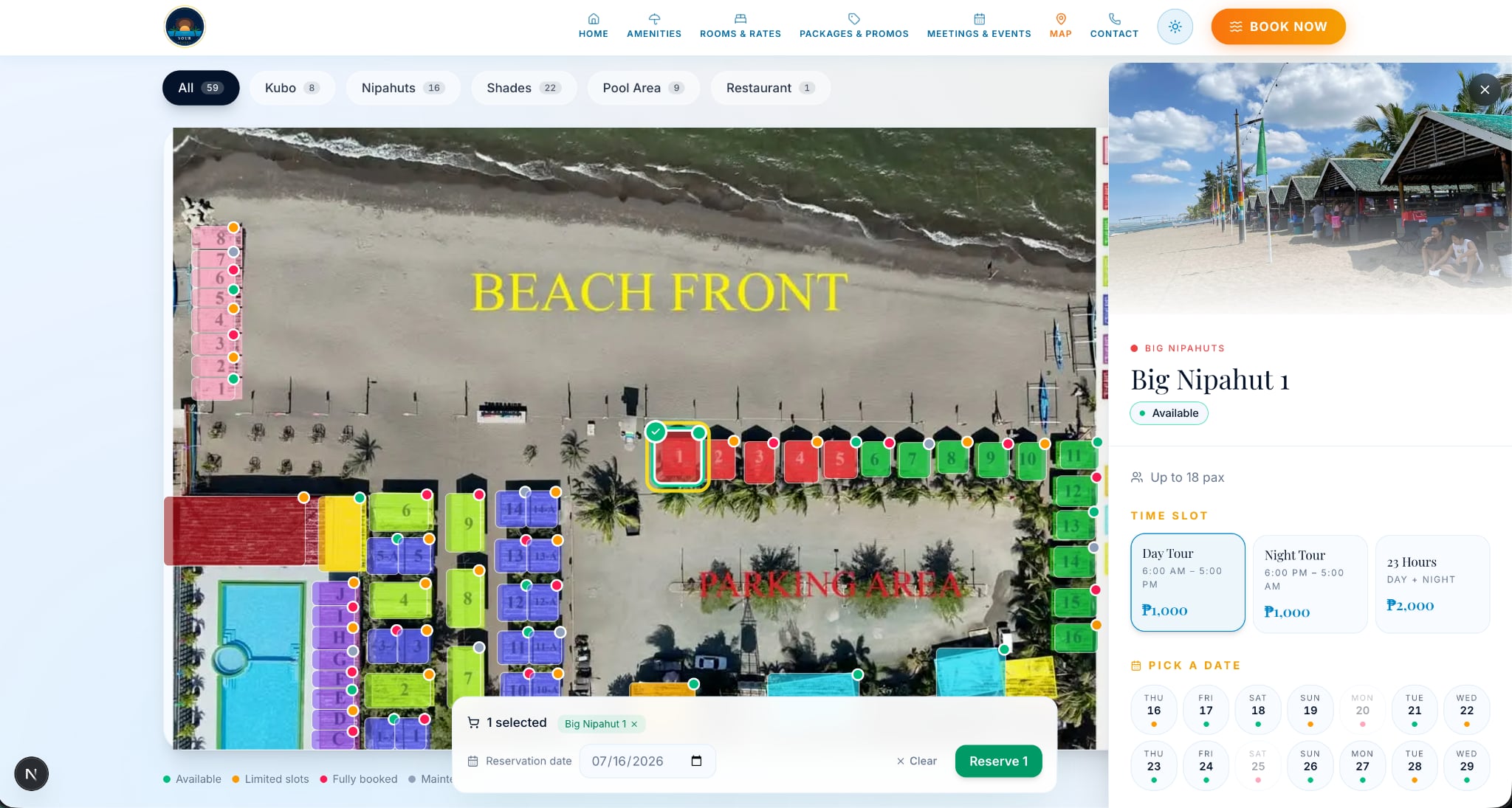 Screenshot of the Your Resort website and online reservation system