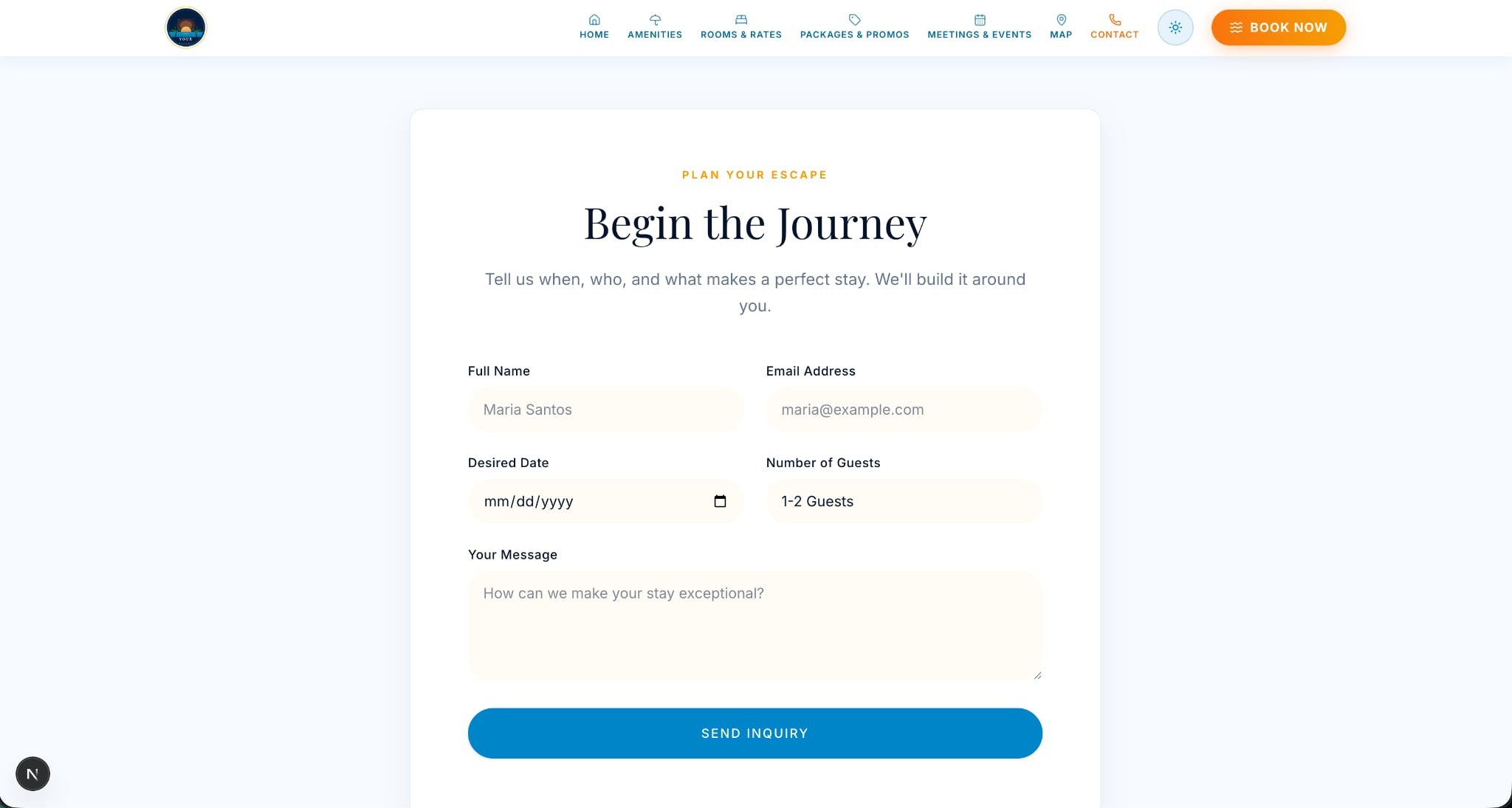 Screenshot of the Your Resort website and online reservation system